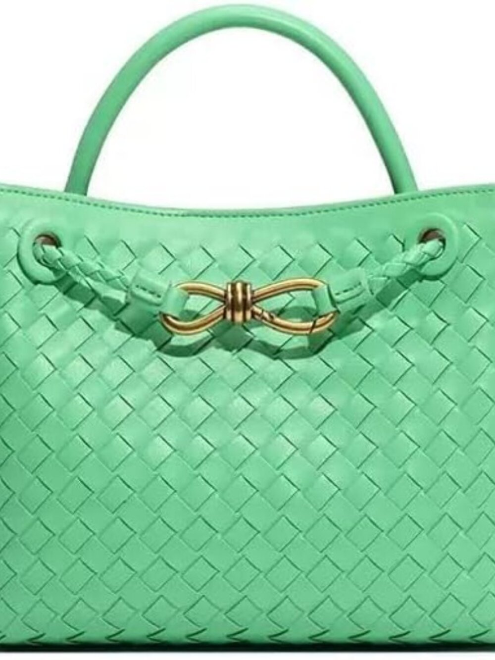 Women's Sea Demon Green Woven Leather Tote Handle Designer Handbag Shoulder Bag